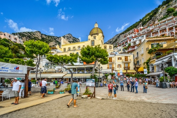 Positano at sunset — golden evening from Sorrento